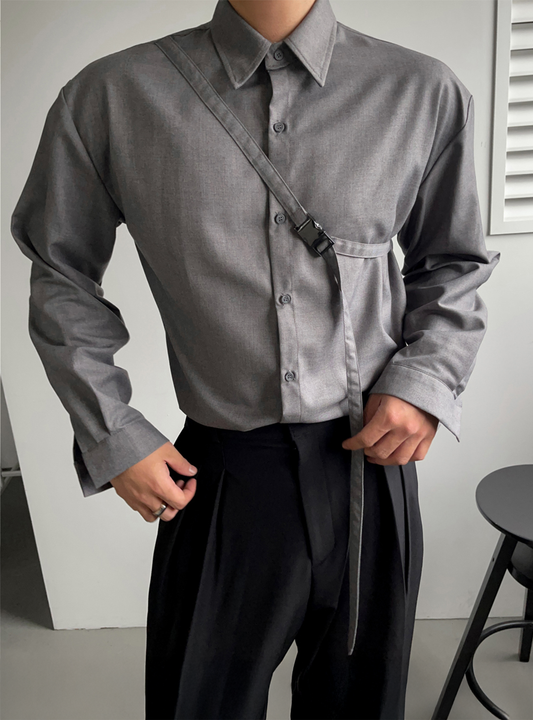 設計師肩帶長袖襯衫