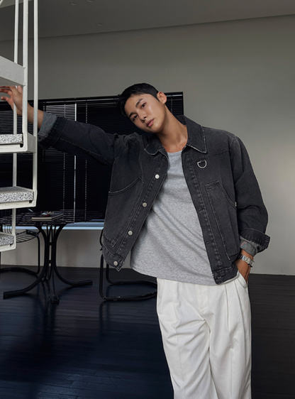 復古扣飾短版牛仔外套